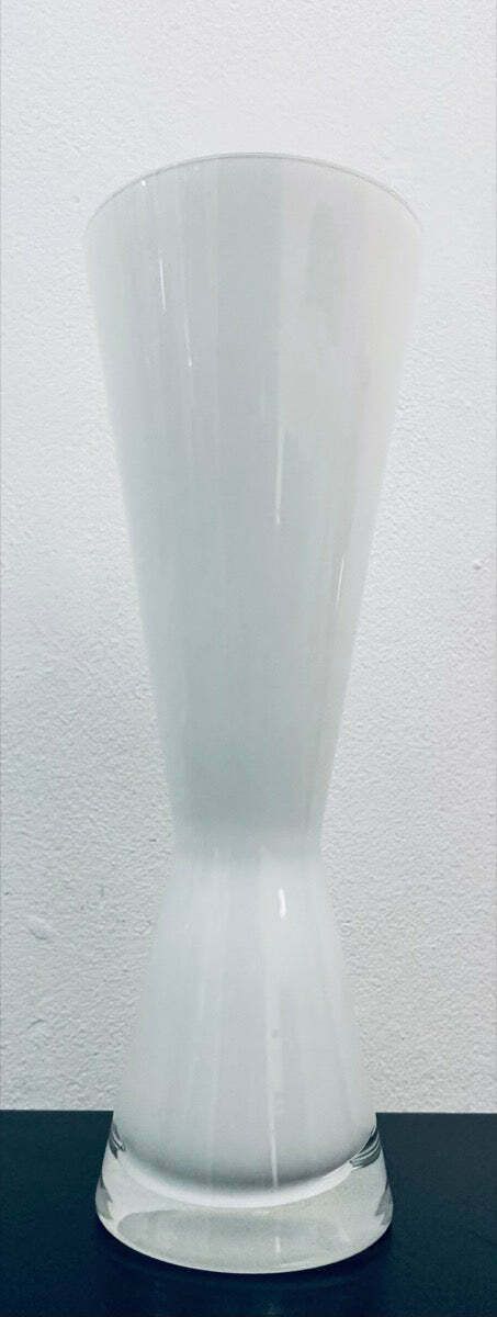 1960s White & Clear Encased Conical Glass Vase Attr. Holmegaard photo buy