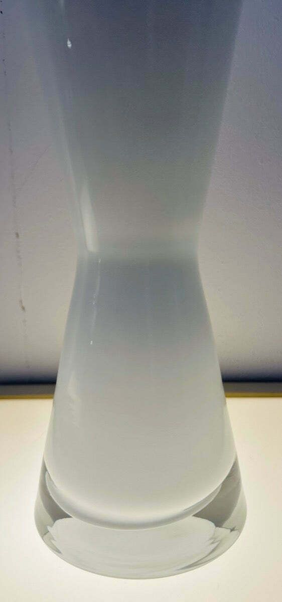 1960s White & Clear Encased Conical Glass Vase Attr. Holmegaard photo vintage
