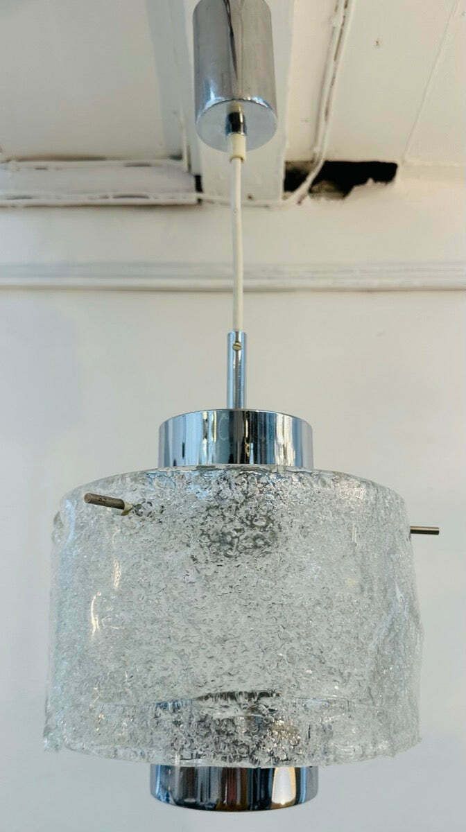1970s German J. T. Kalmar Frosted Glass Pendant Light photo for sale