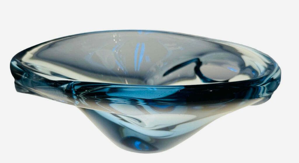 1960s Danish Blue Glass Bowl Attributed To Holmegaard
