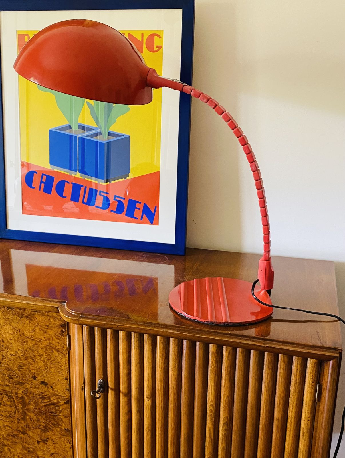 Elio Martinelli, Flex Calotta Mod. 660 Bright Red Table Lamp, Martinelli Luce Italy, 1972 photo furniture
