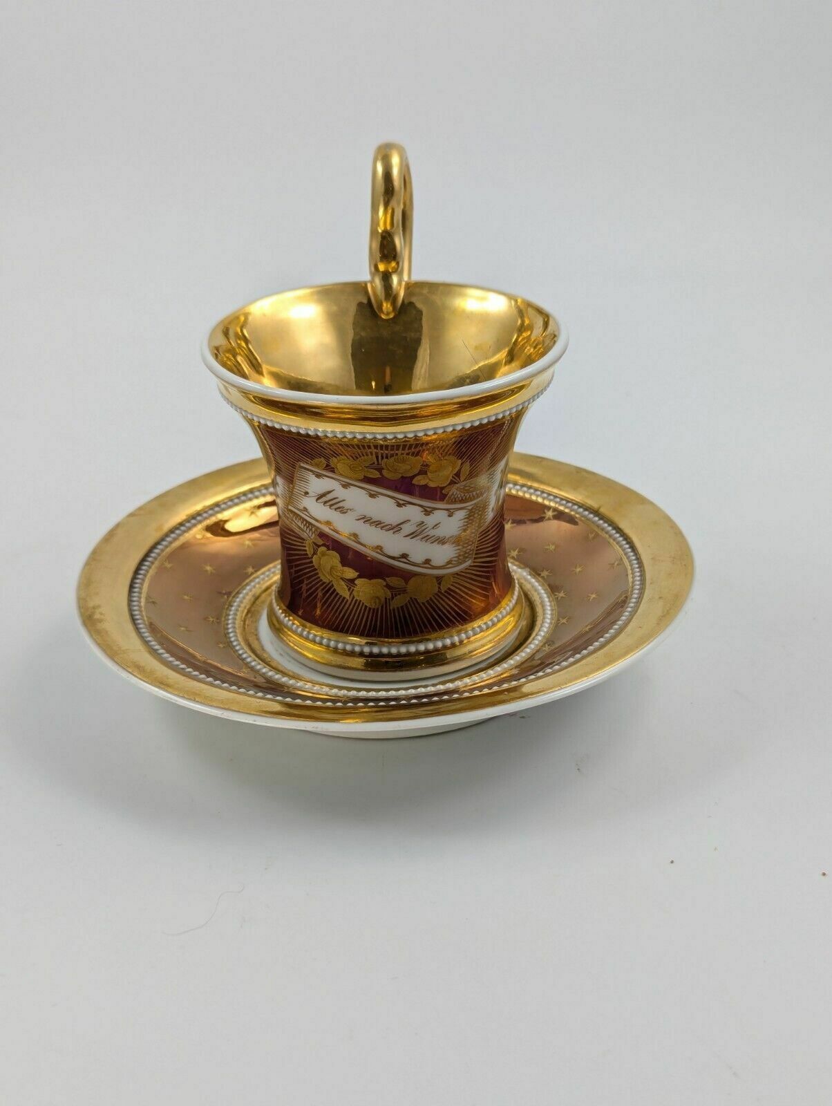Antique Kpm Berlin, Germany, Porcelain Hand Painted Cup & Saucer, C. 1800 photo vinterior