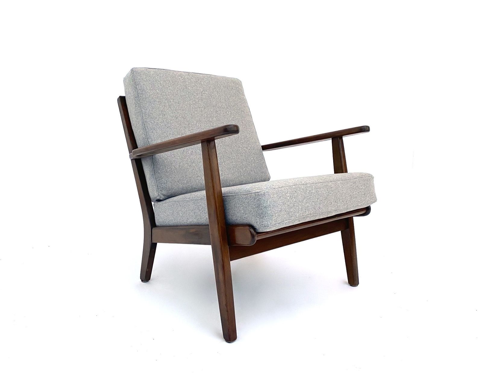 Danish Aage Pedersen Model Ge88 Teak And Grey Wool Lounge Armchair For Getama Mid Century 1950s