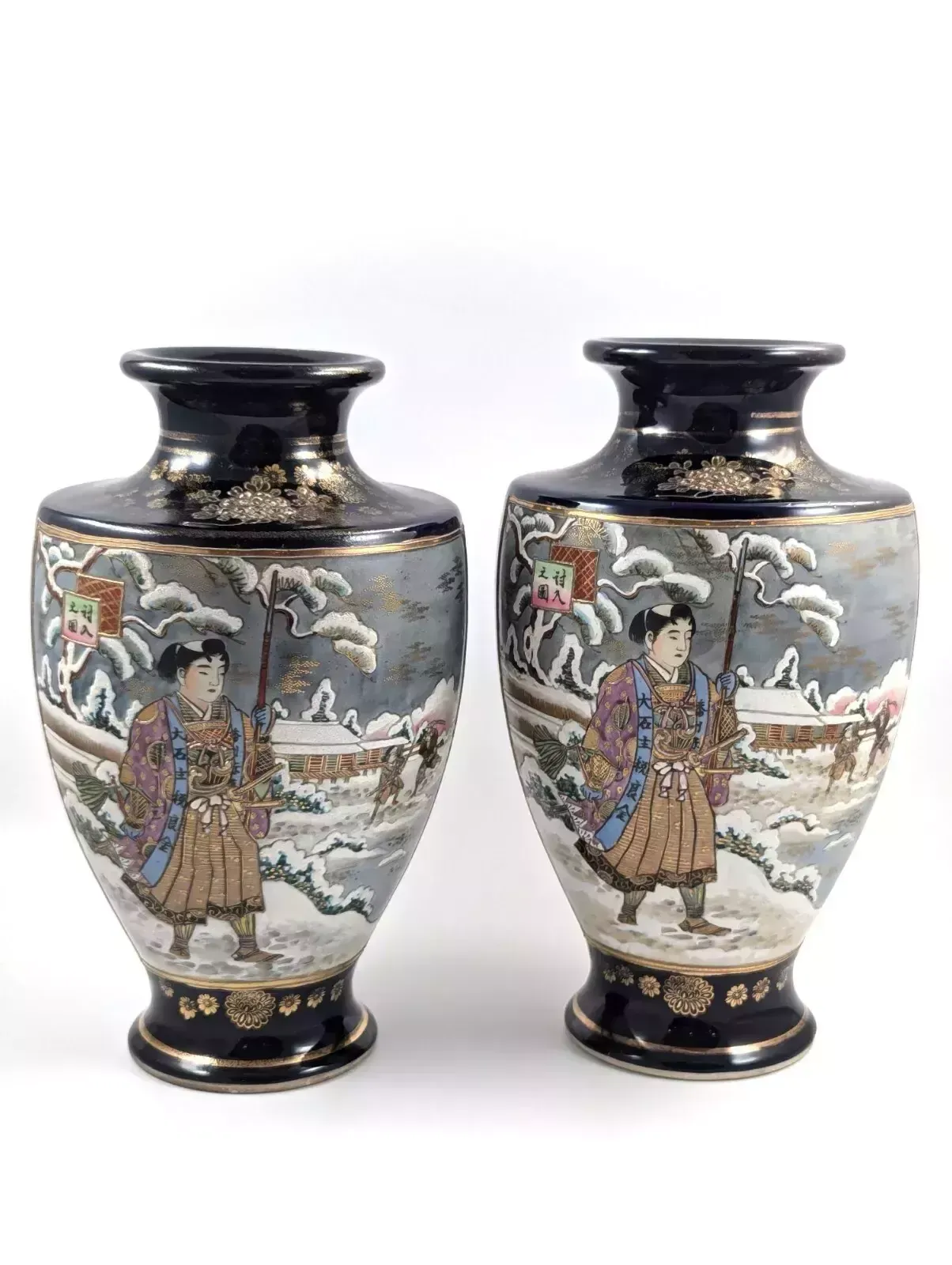 Antique Hand Painted Pair Of Satsuma Vases, Japan, Meiji Period