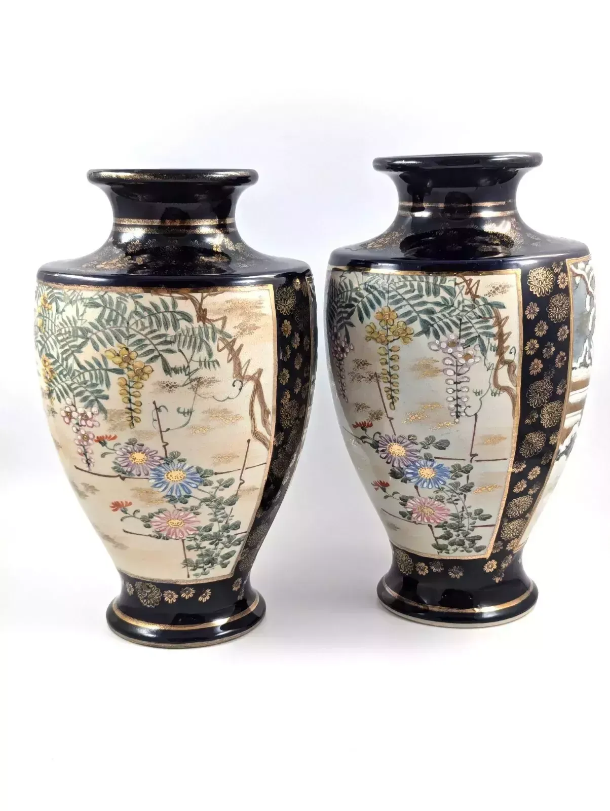 Antique Hand Painted Pair Of Satsuma Vases, Japan, Meiji Period photo Home Decor