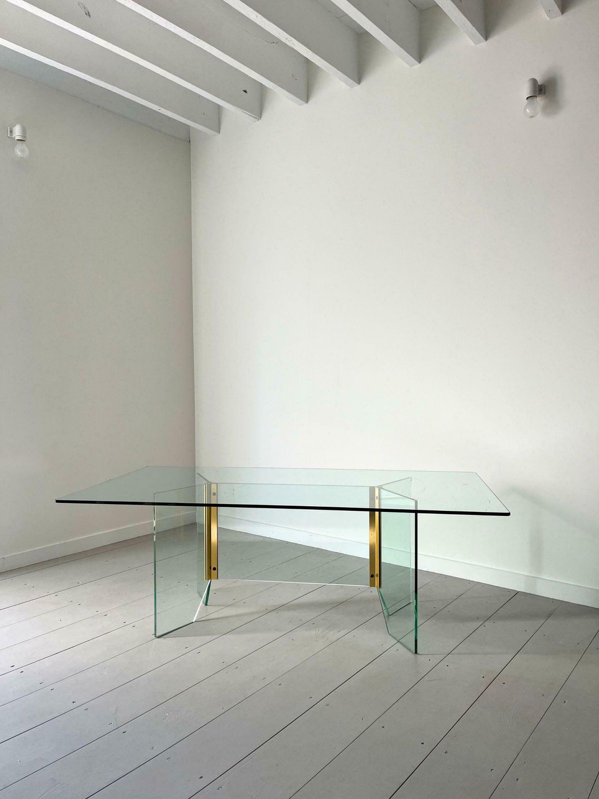 Pace Collection Glass And Brass Mid Century Coffee Table Designed By Leon Rosen C.1970 Minimalist Style photo furniture