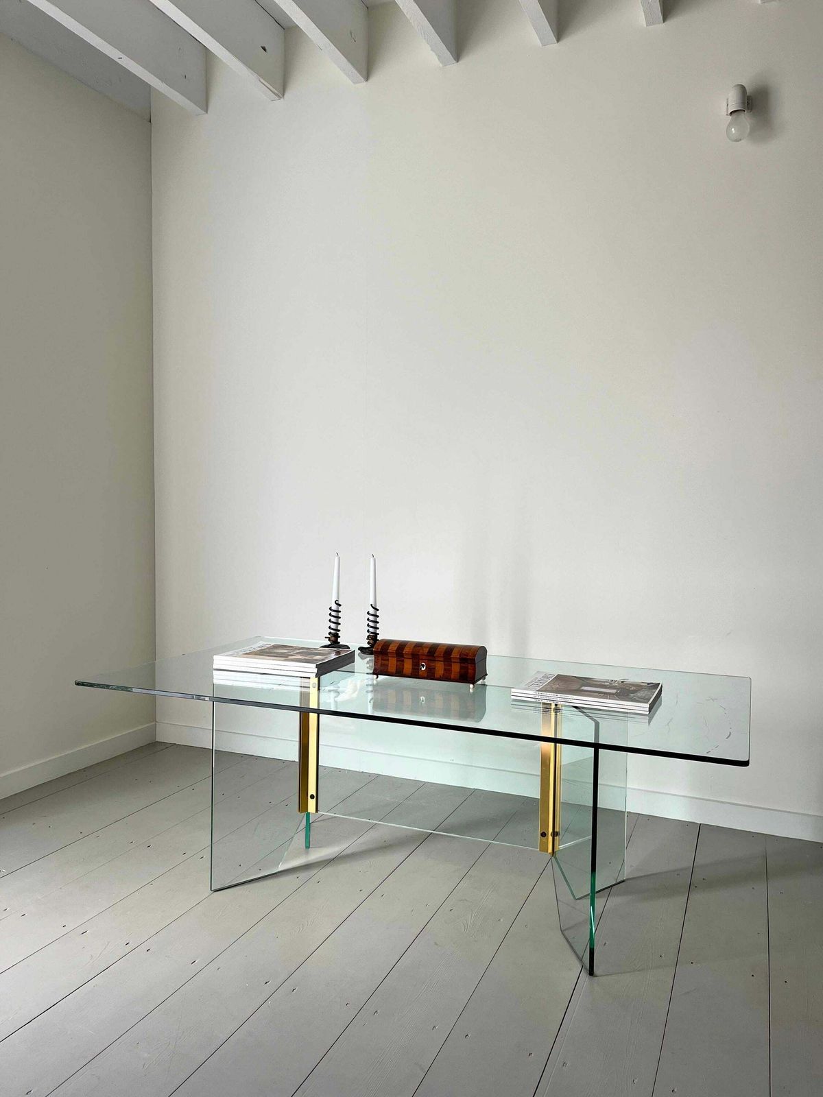 Pace Collection Glass And Brass Mid Century Coffee Table Designed By Leon Rosen C.1970 Minimalist Style photo for sale