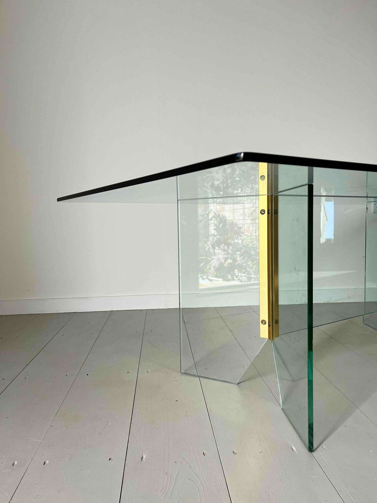 Pace Collection Glass And Brass Mid Century Coffee Table Designed By Leon Rosen C.1970 Minimalist Style photo buy