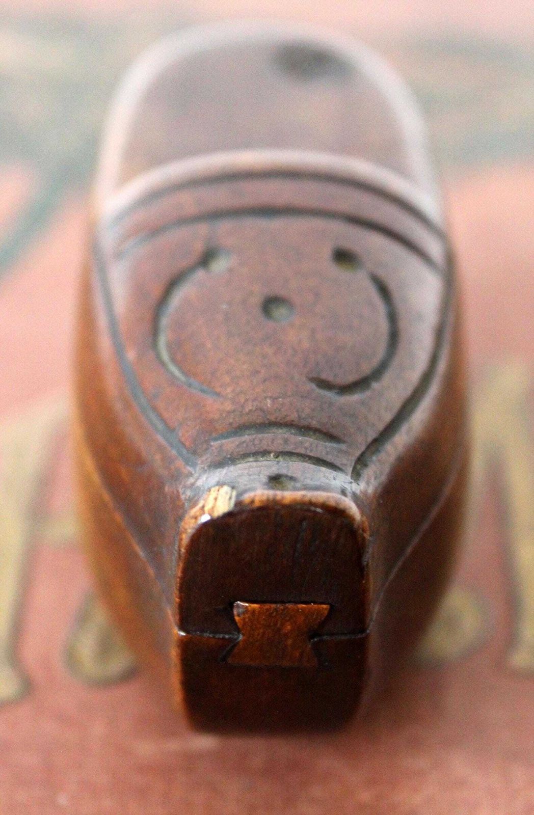 Antique French Or Belgium Small Wood Shoe Snuff Box, Carved Clog, Folk Art, Treen Box, 19th Century, Hinged Box, Little Box, Puzzle Box photo for sale