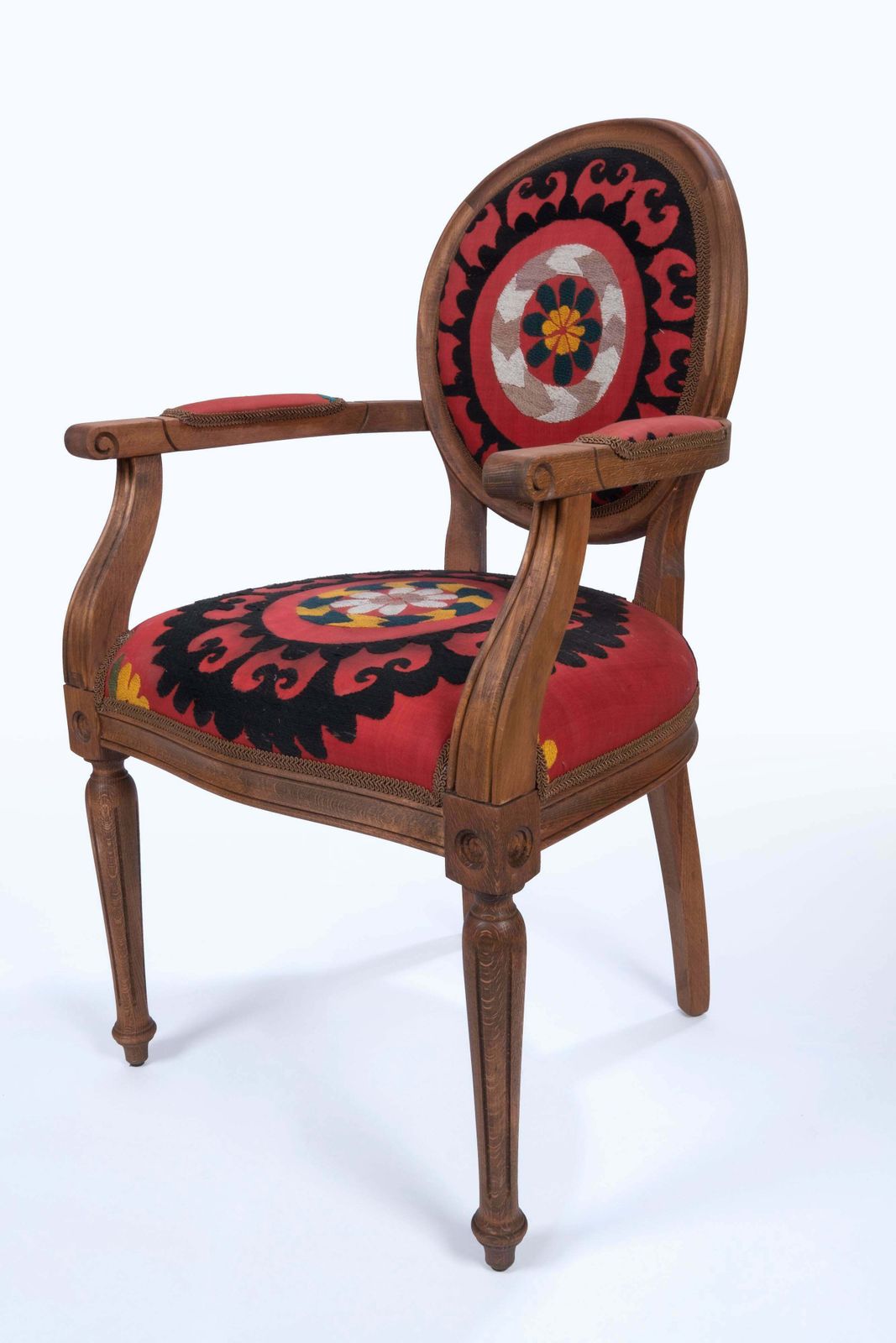 Vintage Wooden Suzani Armchair   Diningroom Chair With Bergere Style photo furniture