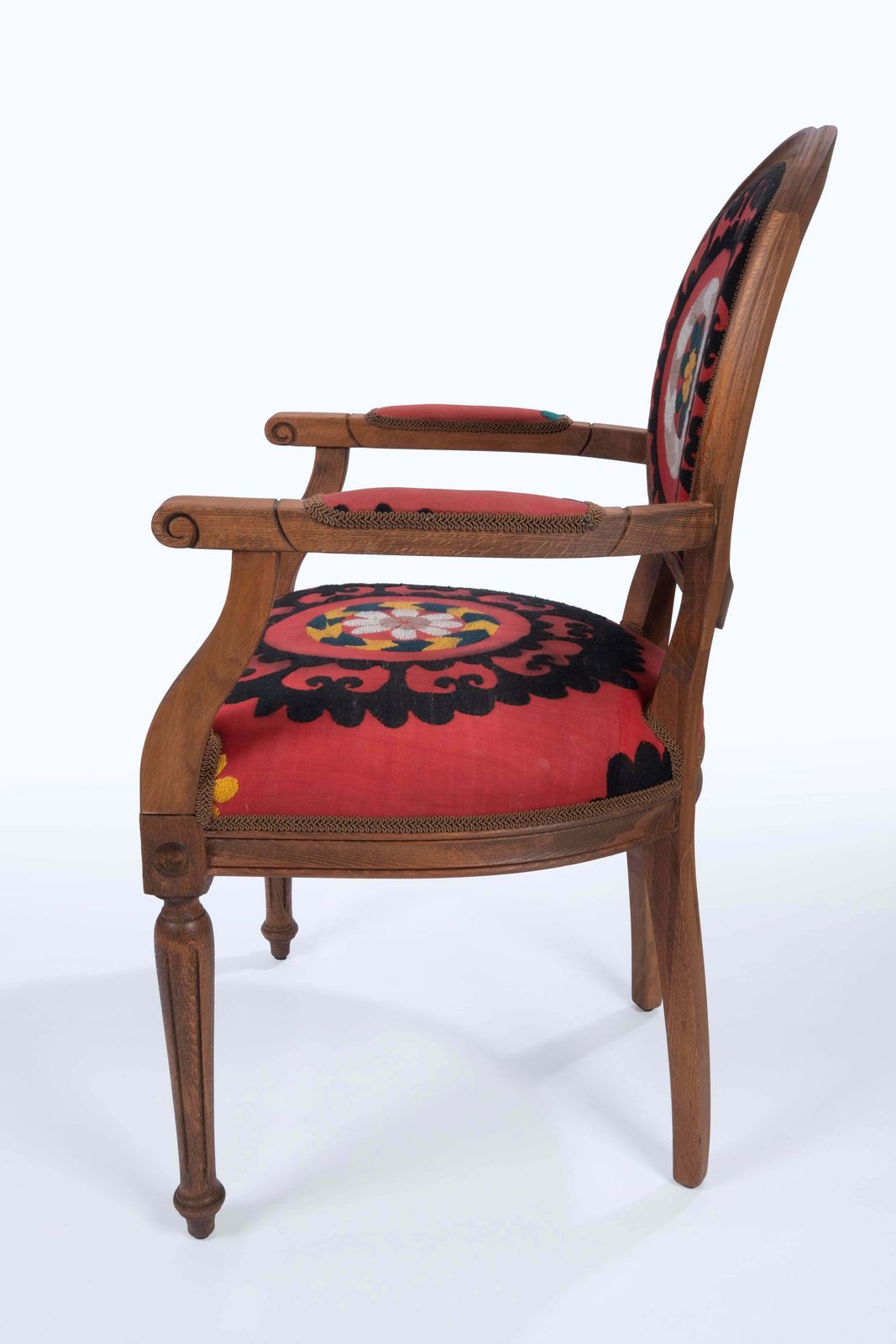 Vintage Wooden Suzani Armchair   Diningroom Chair With Bergere Style photo for sale