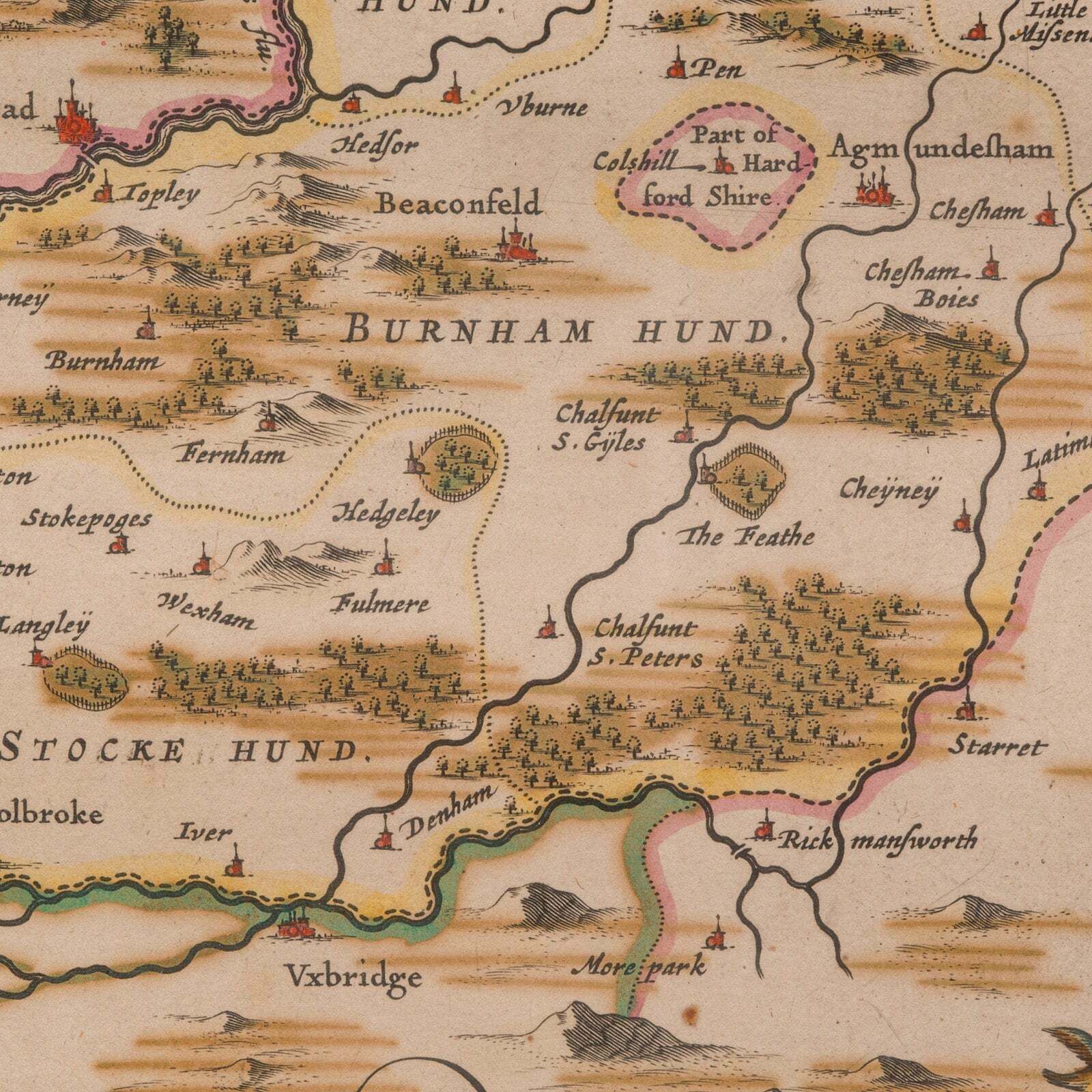 photo for sale Antique County Map, Buckinghamshire, Bedfordshire, Dutch, Framed, Janssonius