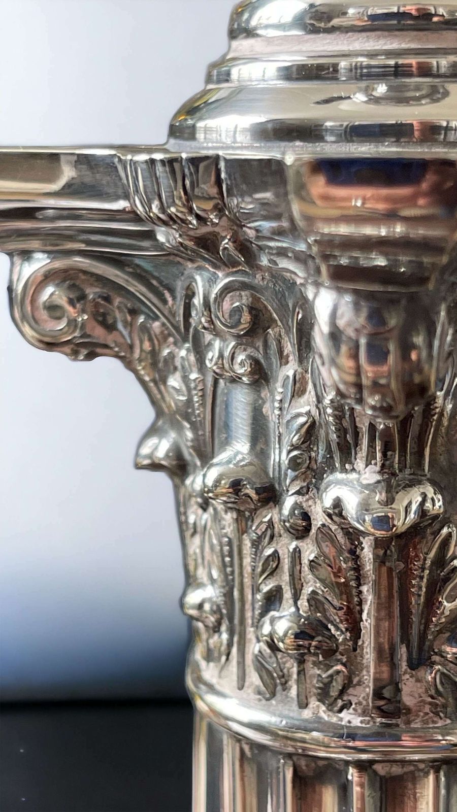 19th Century Silver Plated Corinthian Column Table Lamp photo for sale