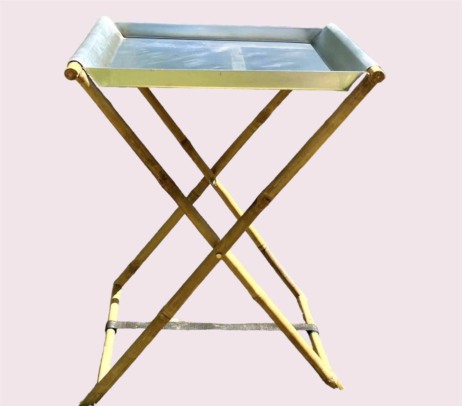 Amazing Vintage Bamboo And Steel Butlers Serving Tray & Folding Stand photo furniture