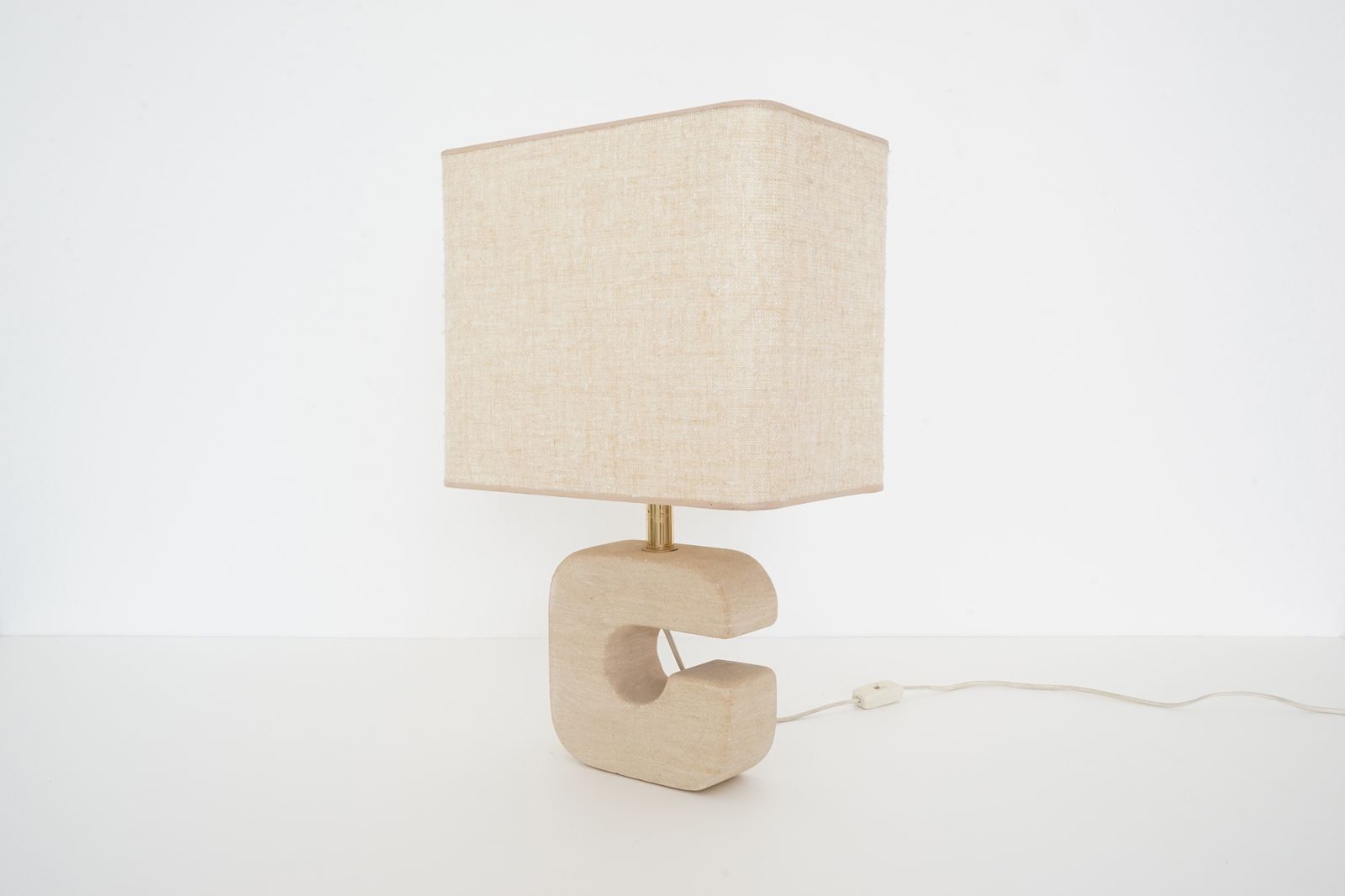 Desk Lamp From The 1960's In Sandstone And Beige Coloured Fabric photo vinterior