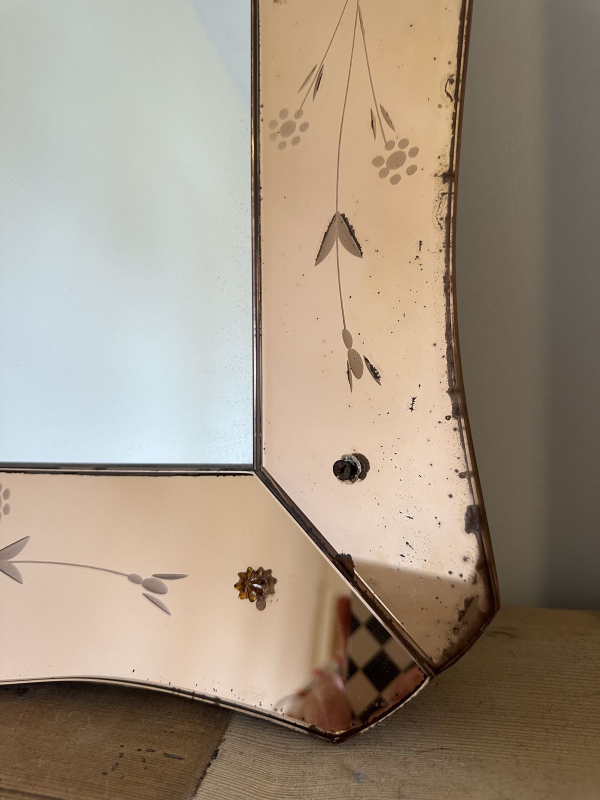 1950's Italian Pink Glass Bevelled Venetian Crystal Art Mirror photo Home Decor