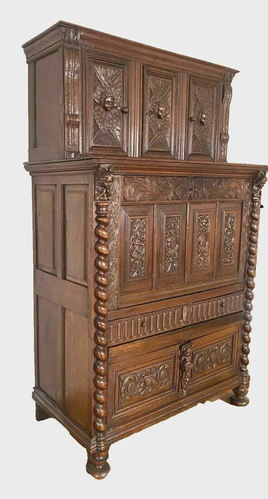 Renaissance Secretary Buffet In Carved Oak 18th Century photo furniture