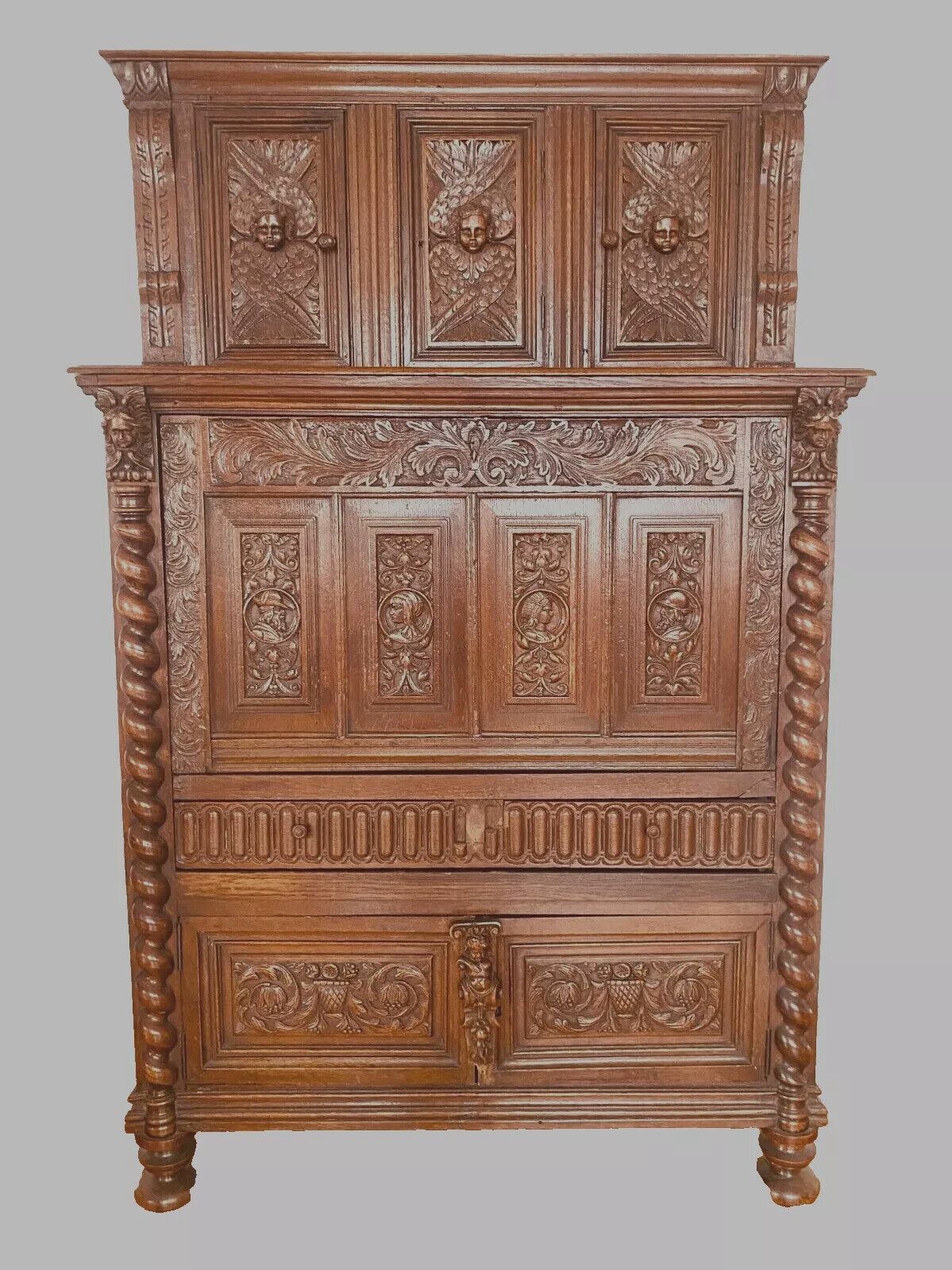 Renaissance Secretary Buffet In Carved Oak 18th Century photo for sale
