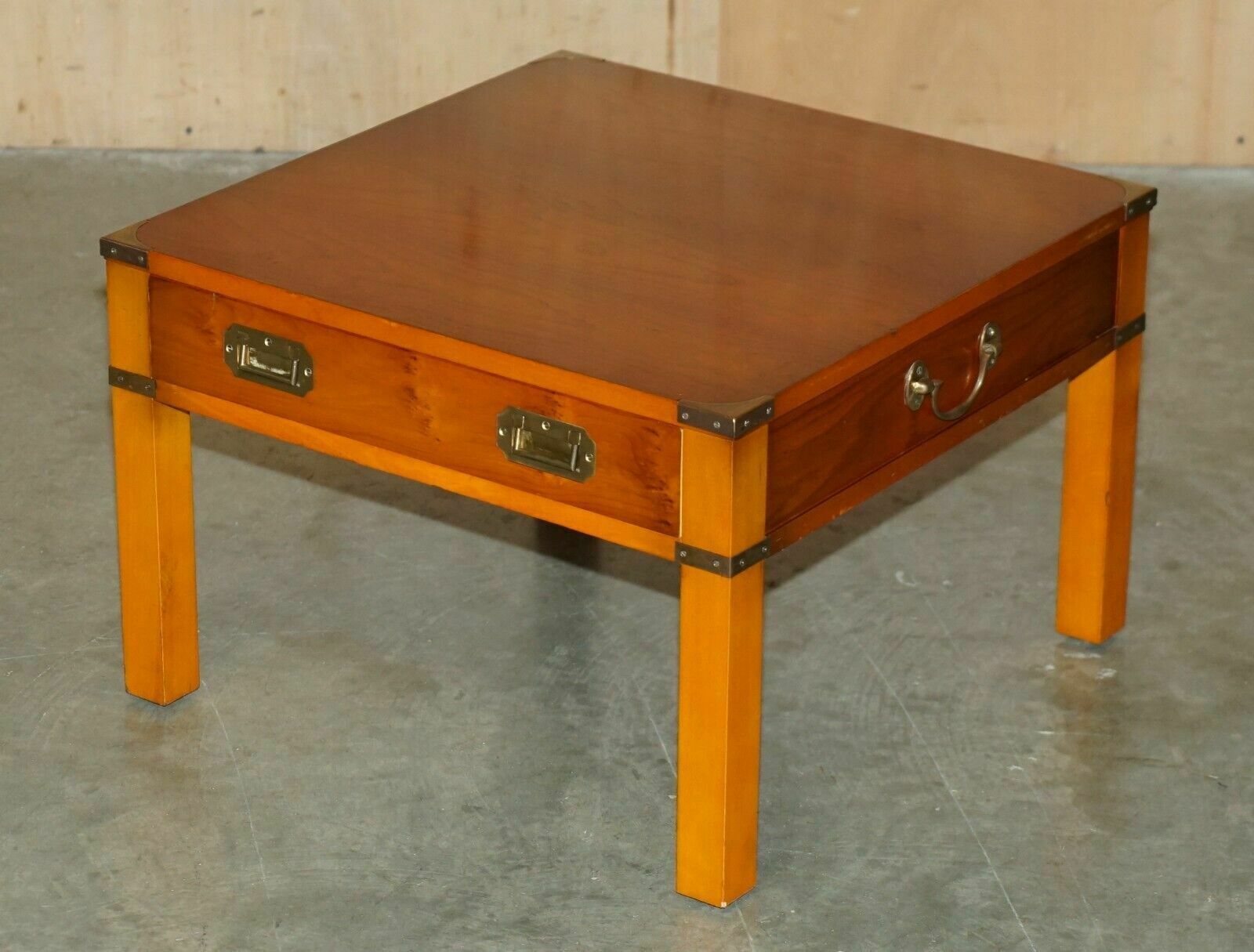 Stunning Pair Of Military Campaign Style Yew Wood Single Drawer Side End Tables photo for sale