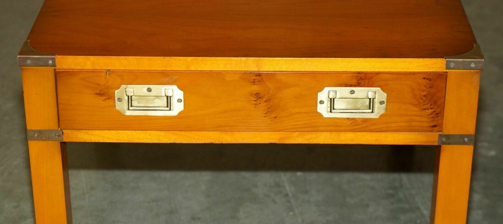 Stunning Pair Of Military Campaign Style Yew Wood Single Drawer Side End Tables photo 1750.0