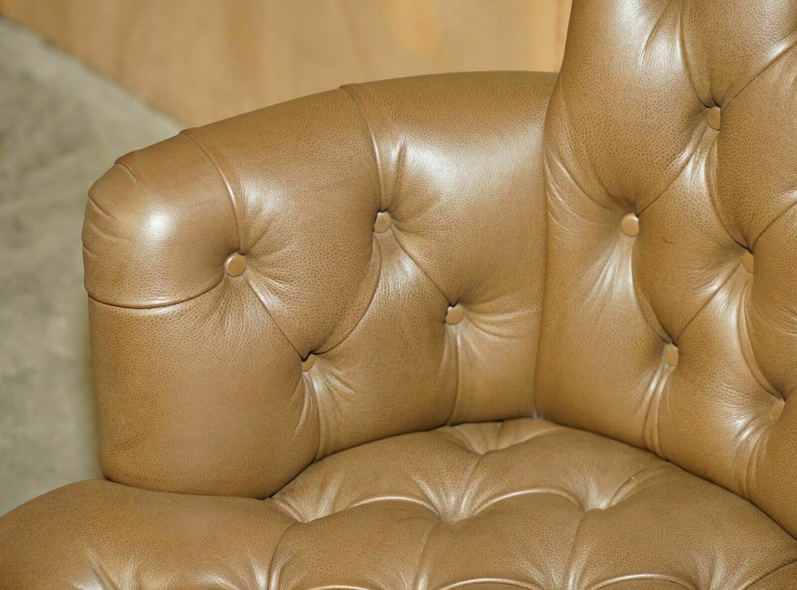George Smith Brown Leather Chesterfield Tufted Captains Chair photo vintage
