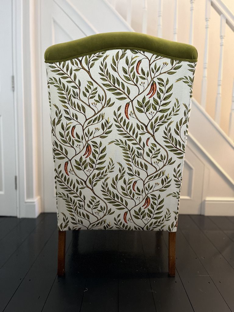photo furniture Reupholstered Edwardian Velvet/ Linen Armchairs  Set Of 2