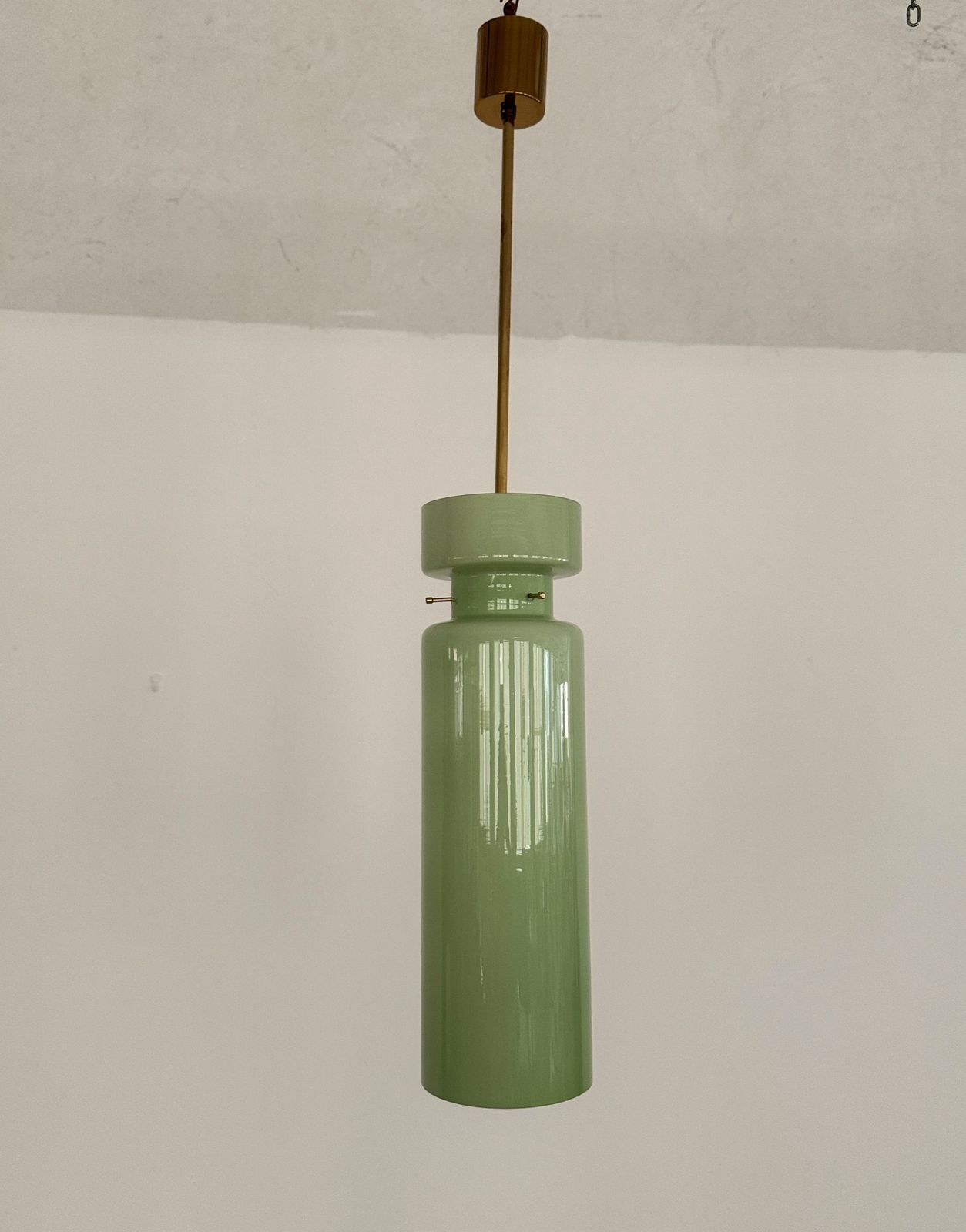 photo for sale Italian Murano Glass Pendant Light In Kiwi Green By Vistosi, 1980s