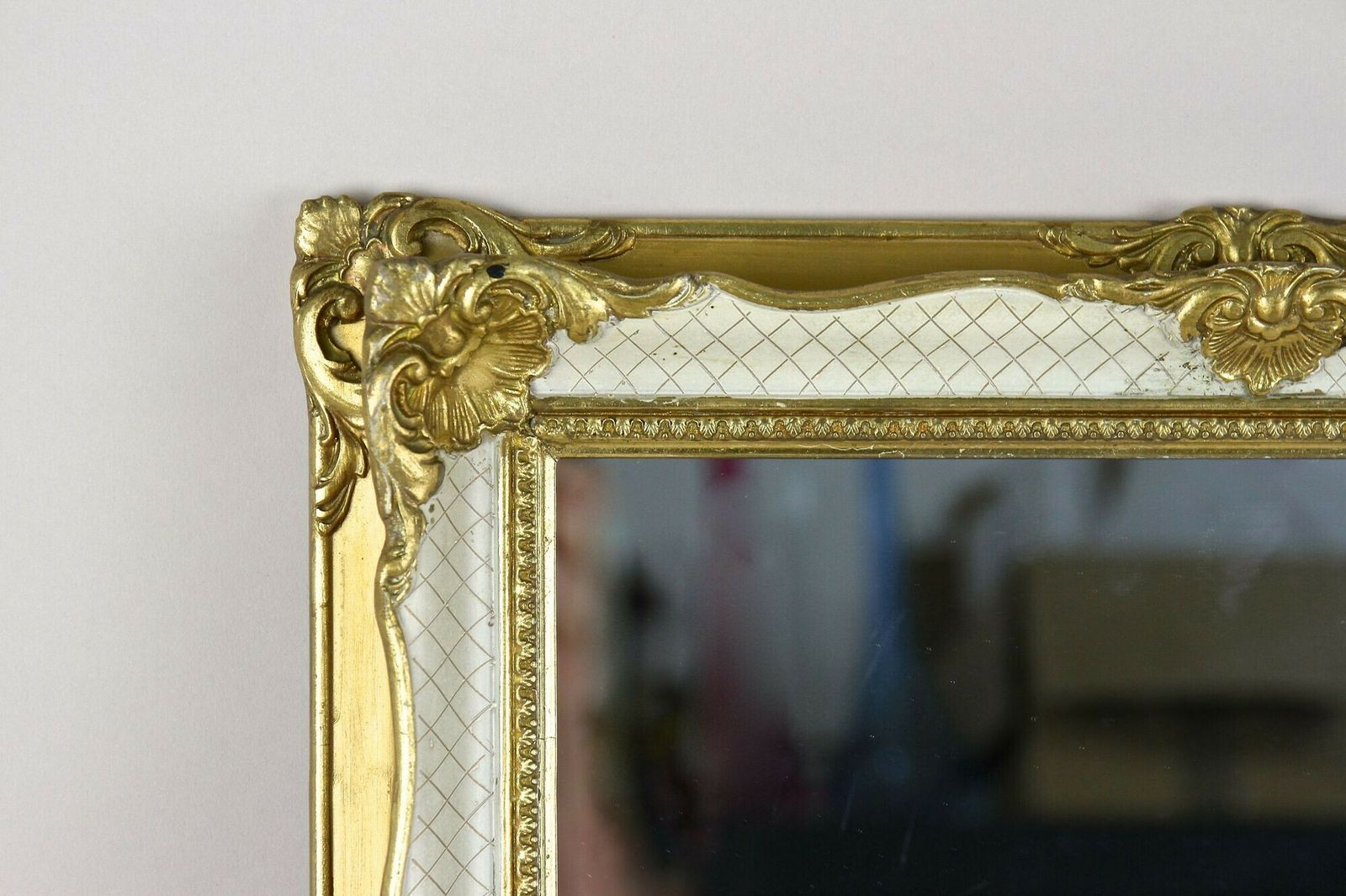 Gilt/ White Venetian Rococo Style Wall Mirror, Mid Century   It Ca. 1950 photo for sale