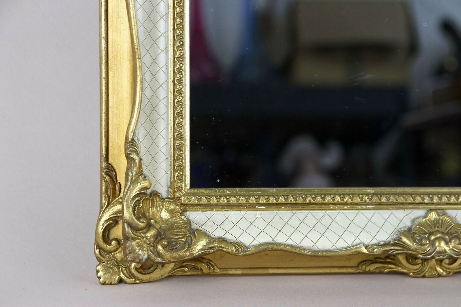 Gilt/ White Venetian Rococo Style Wall Mirror, Mid Century   It Ca. 1950 photo vintage