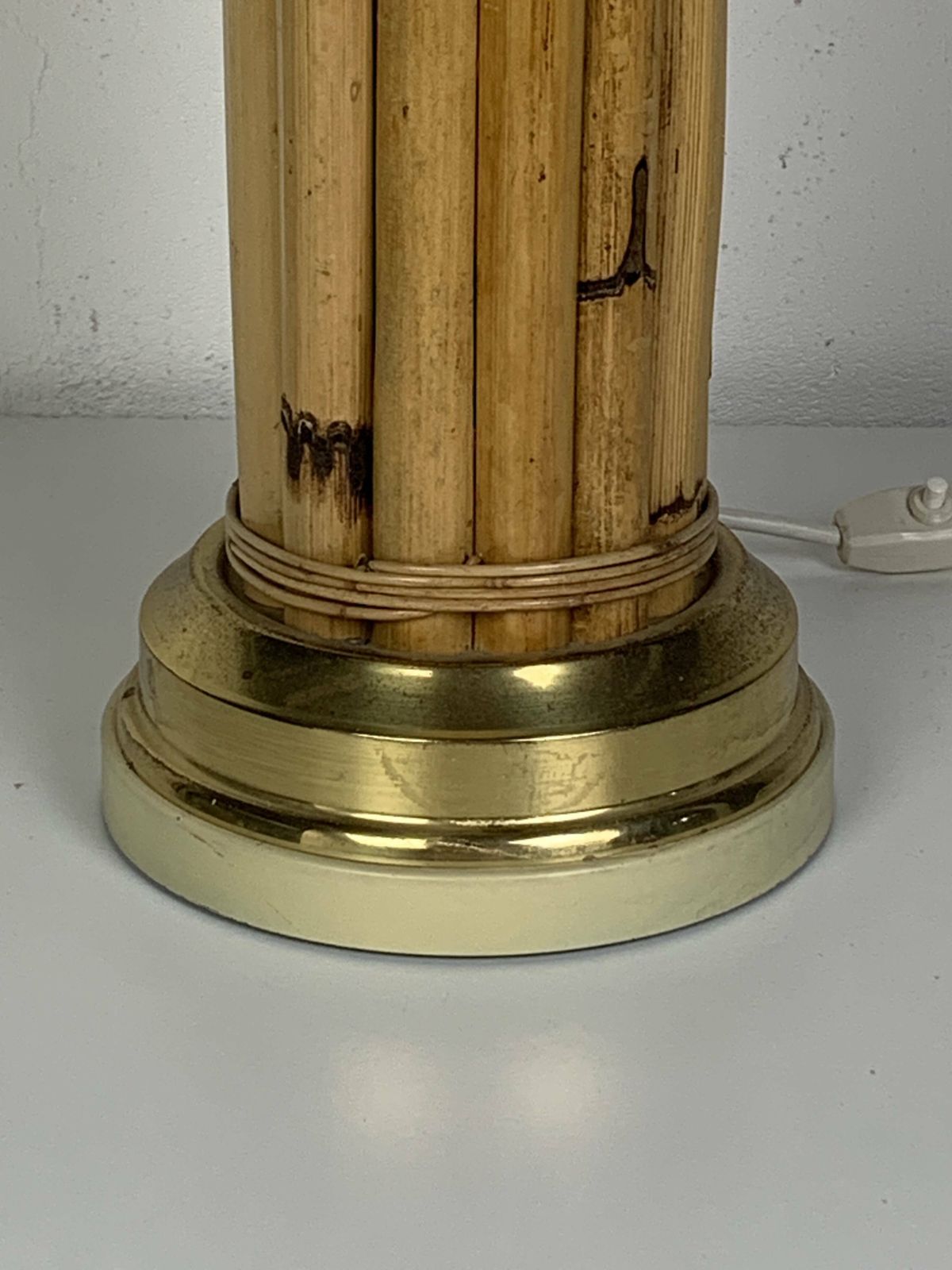 Midcentury Bamboo And Brass Large Mushroom Table Lamp By Leola, 1960s photo Lighting