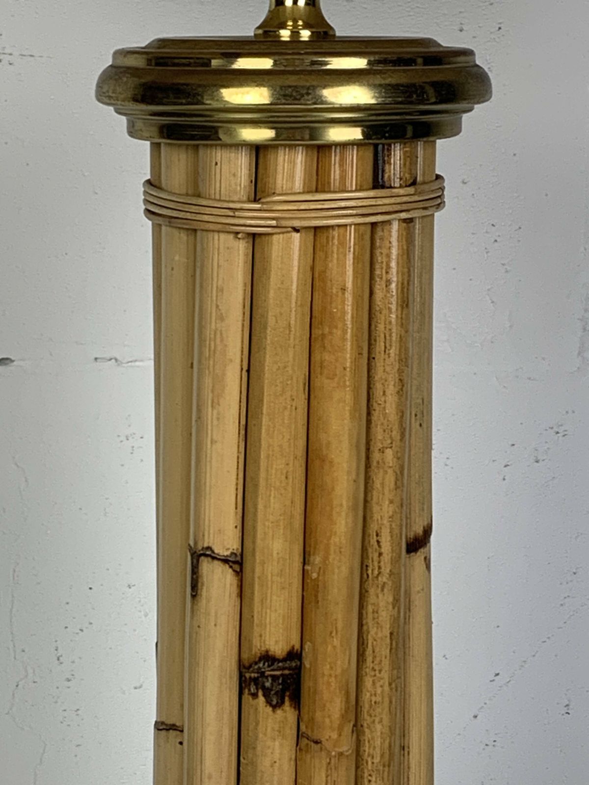 Midcentury Bamboo And Brass Large Mushroom Table Lamp By Leola, 1960s photo 647.0