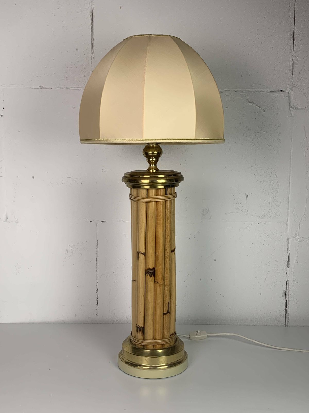 photo buy Midcentury Bamboo And Brass Large Mushroom Table Lamp By Leola, 1960s