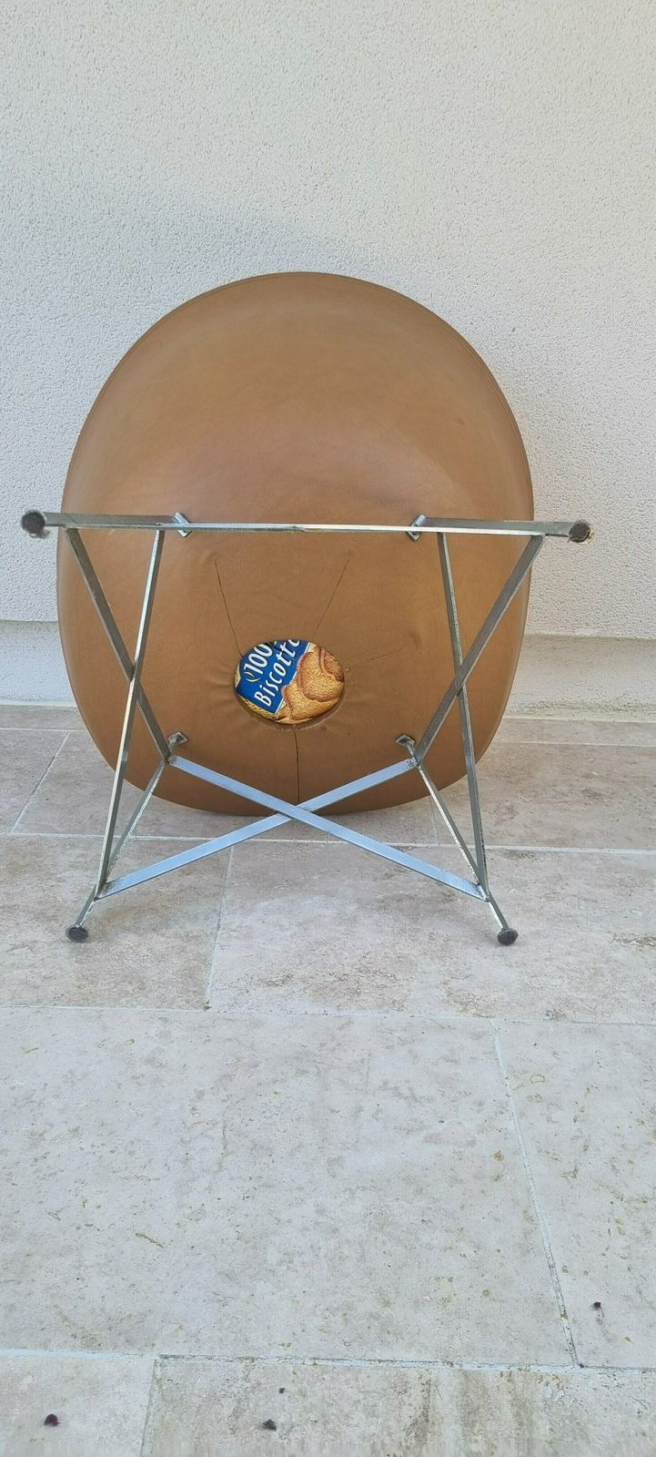 Vintage 1950s French Style Egg Chair In Cognac Faux Leather. photo 980.0