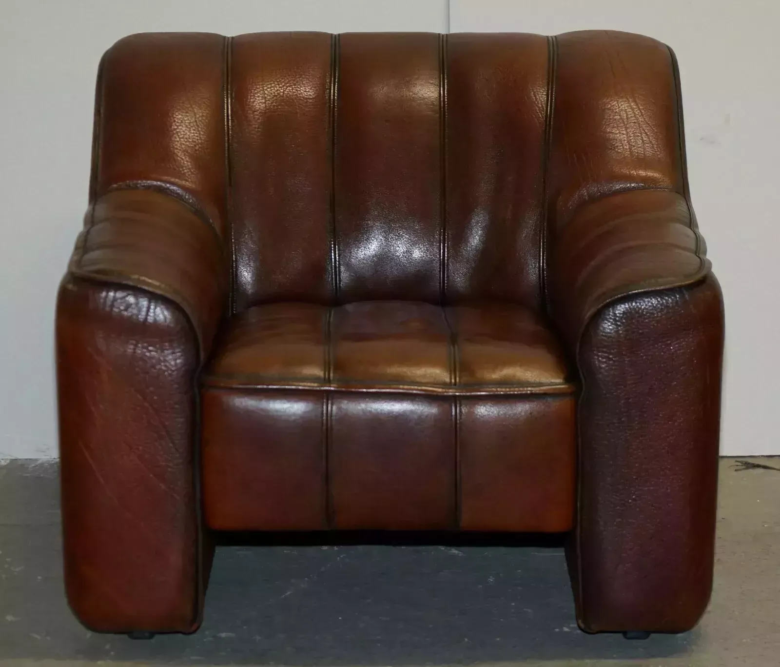 Cir 1960's De Sede Ds 44 Reclining Brown Buffalo Neck Leather Armchair & Ottoman photo for sale