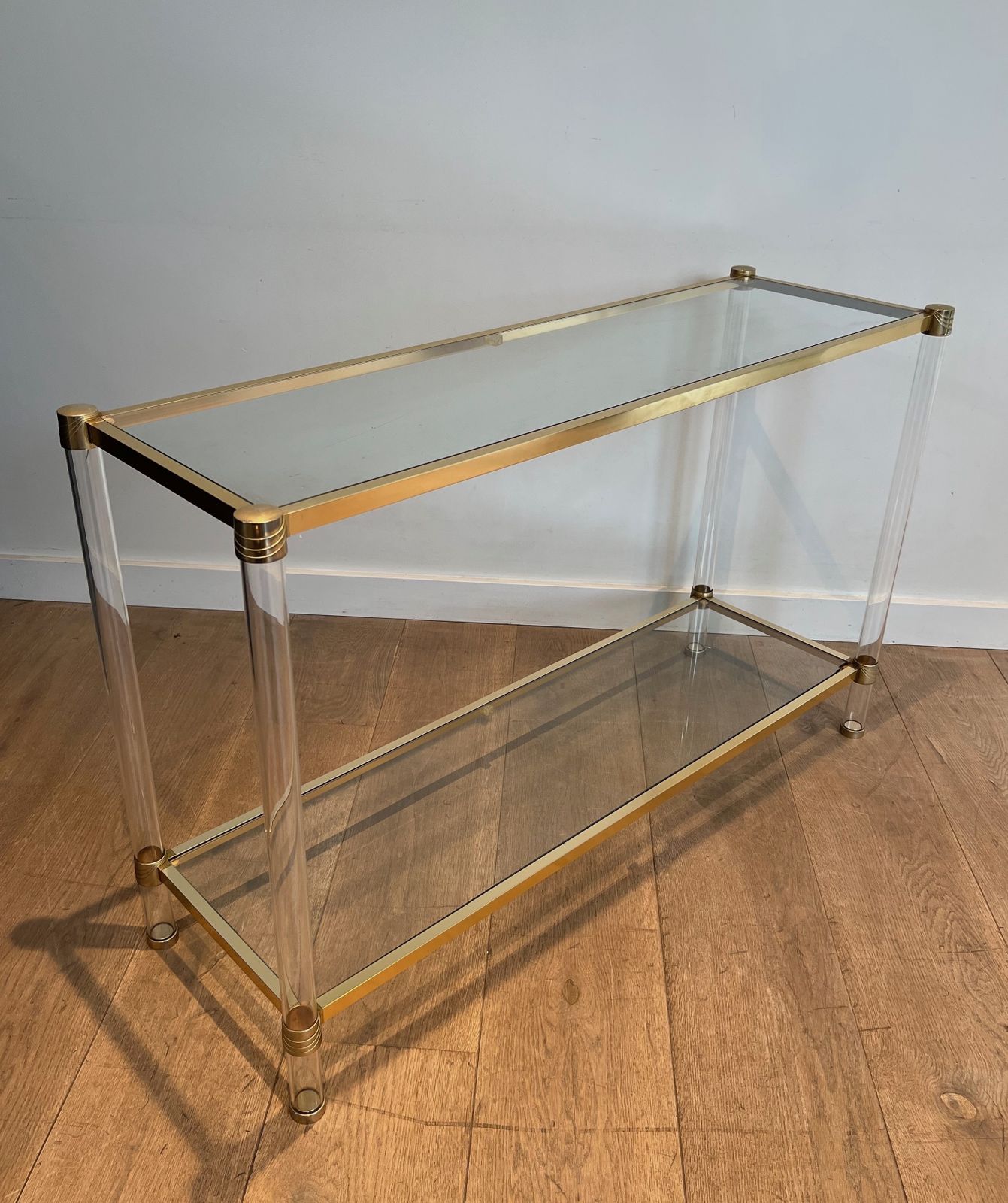 Console In Plexiglass And Golden Metal. Circa 1970 photo furniture