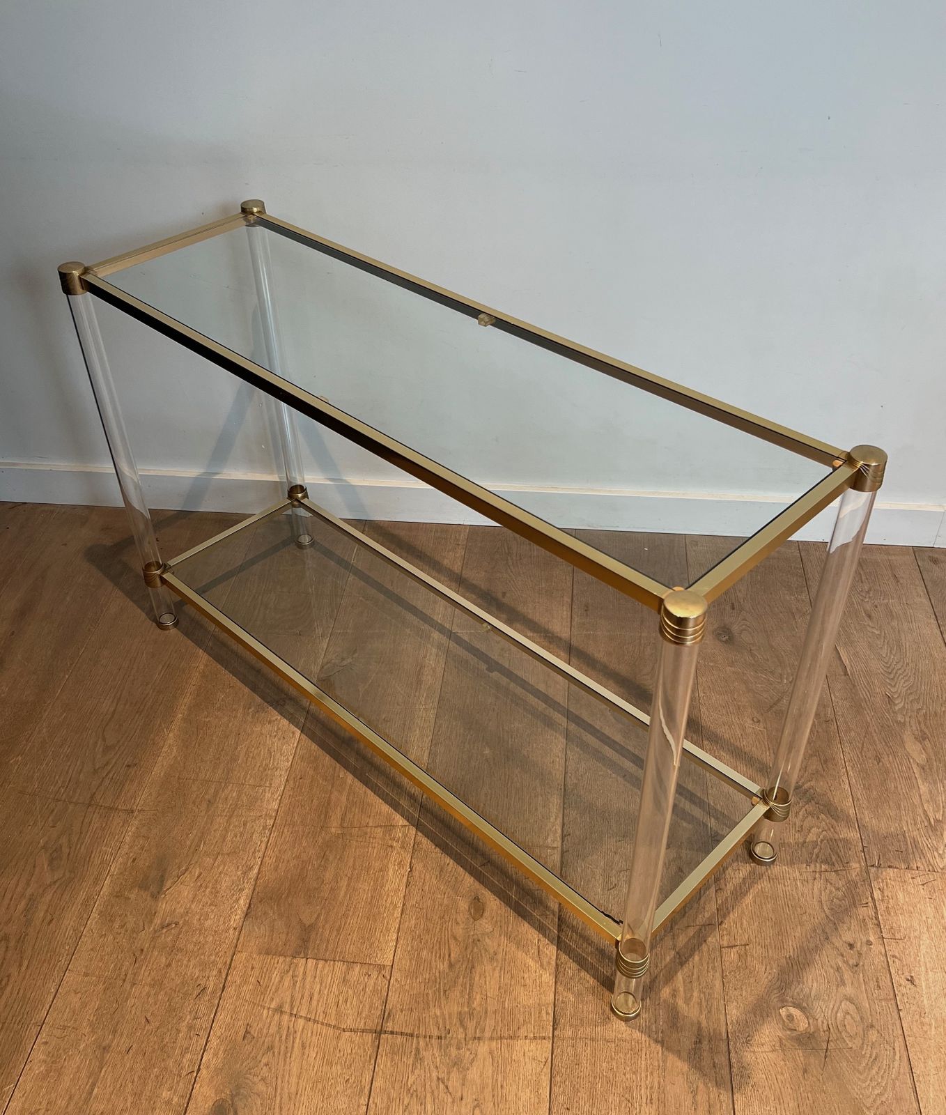 Furniture Console In Plexiglass And Golden Metal. Circa 1970 photo