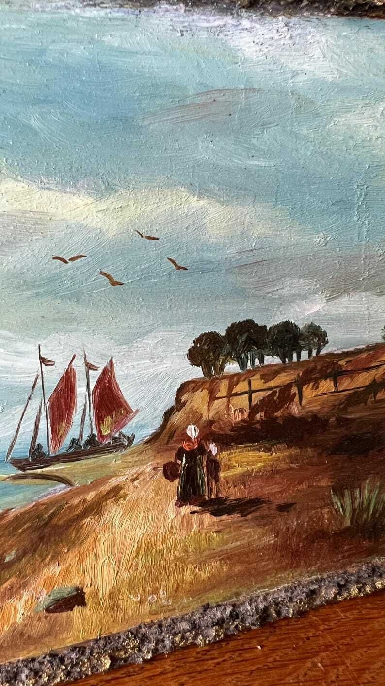 Mid Century Miniature Oil Painting Depicting A Sea Shore photo 69.0
