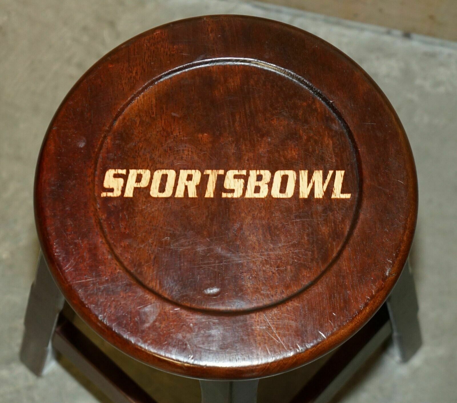 Three Original American Sports Bowl Kitchen Bar Pub Stools In Mahogany photo Furniture