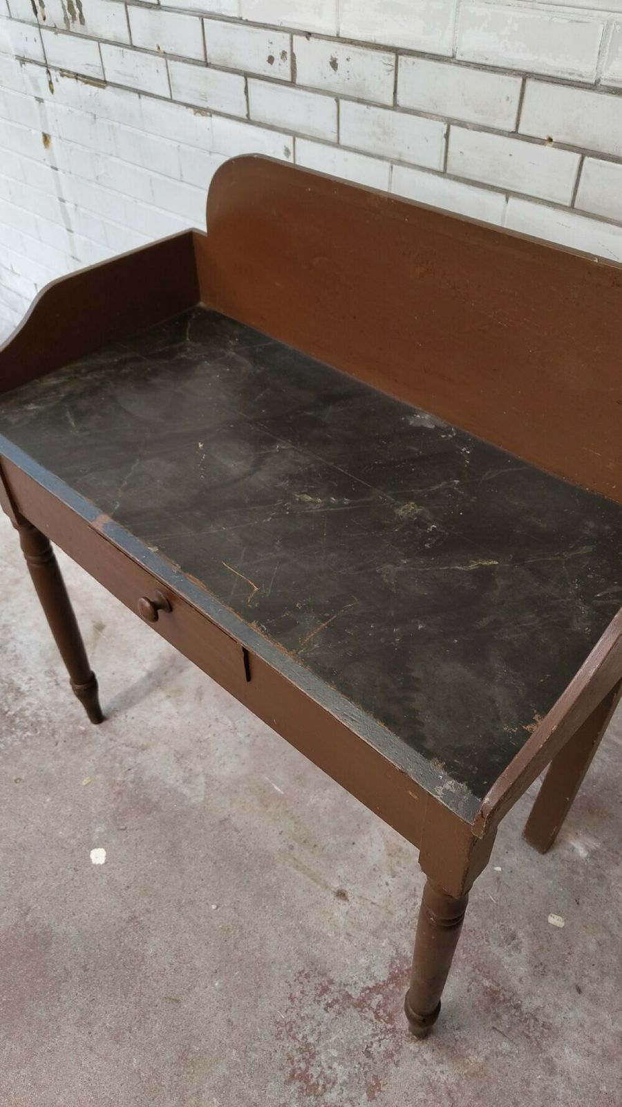 Furniture Antique Victorian Rustic Scumbled Pine Washstand Table With Faux Marble Top photo