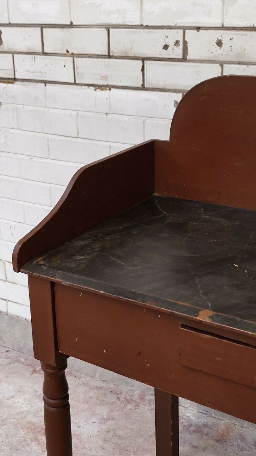 365.0 Antique Victorian Rustic Scumbled Pine Washstand Table With Faux Marble Top photo