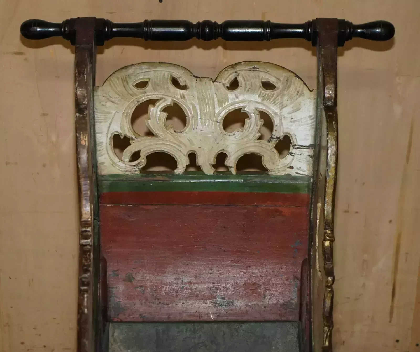 Original Antique Dutch Hand Painted & Parcel Gilt Children's Sleigh Zinc Lined photo 2950.0