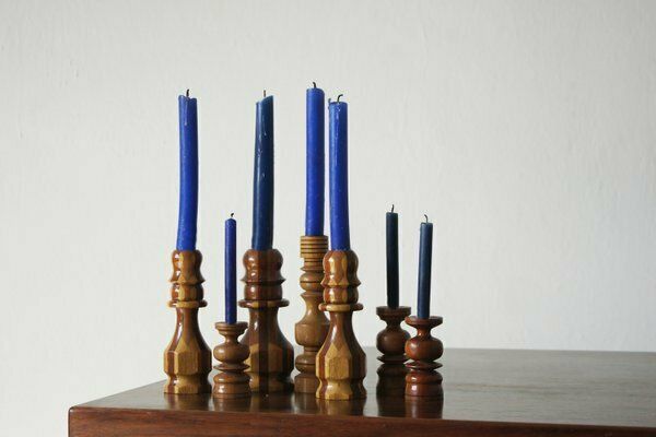 Scandinavian Wooden Candleholders, Set Of 7 photo for sale