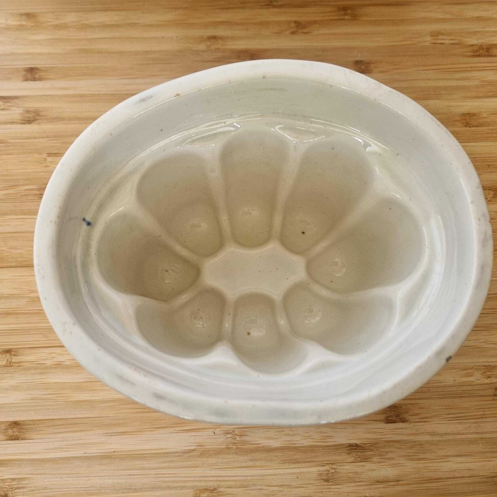 Victorian White Ironstone Jelly Mold | English Creamware Pudding Mold | Floral Pattern Kitchen Collectible | 1800s photo 79.0