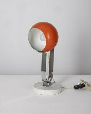 Vintage Italian Table Lamp In Marble And Orange Metal, 1960s photo furniture