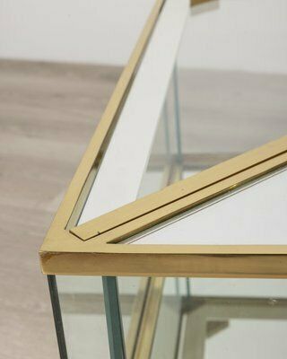 photo buy Vintage Italian Table In Golden Brass And Crystal, 1960s