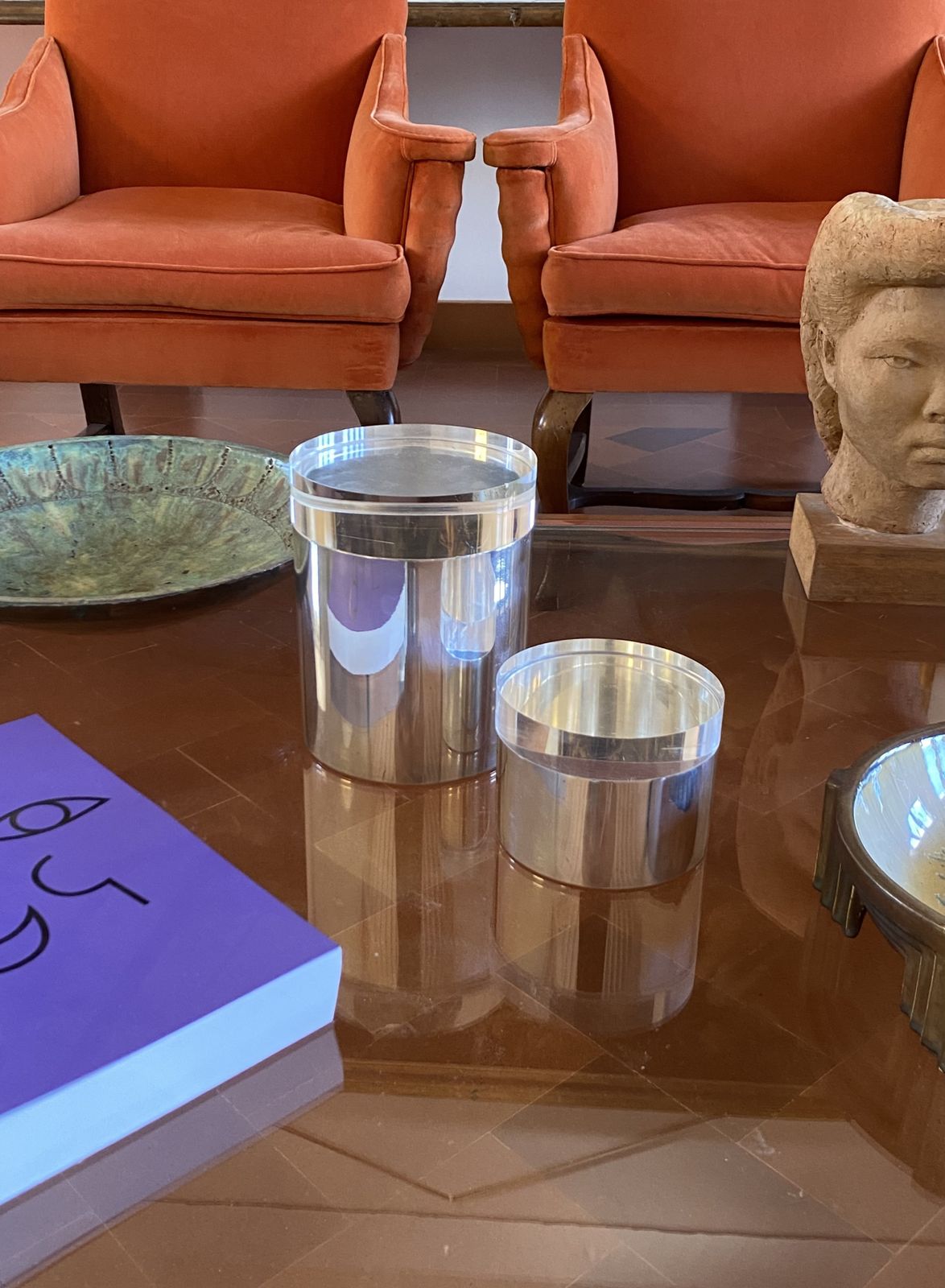 Modernist Lucite And Silver Plate Set Of Boxes, Mellerio Paris, France 1970s photo for sale