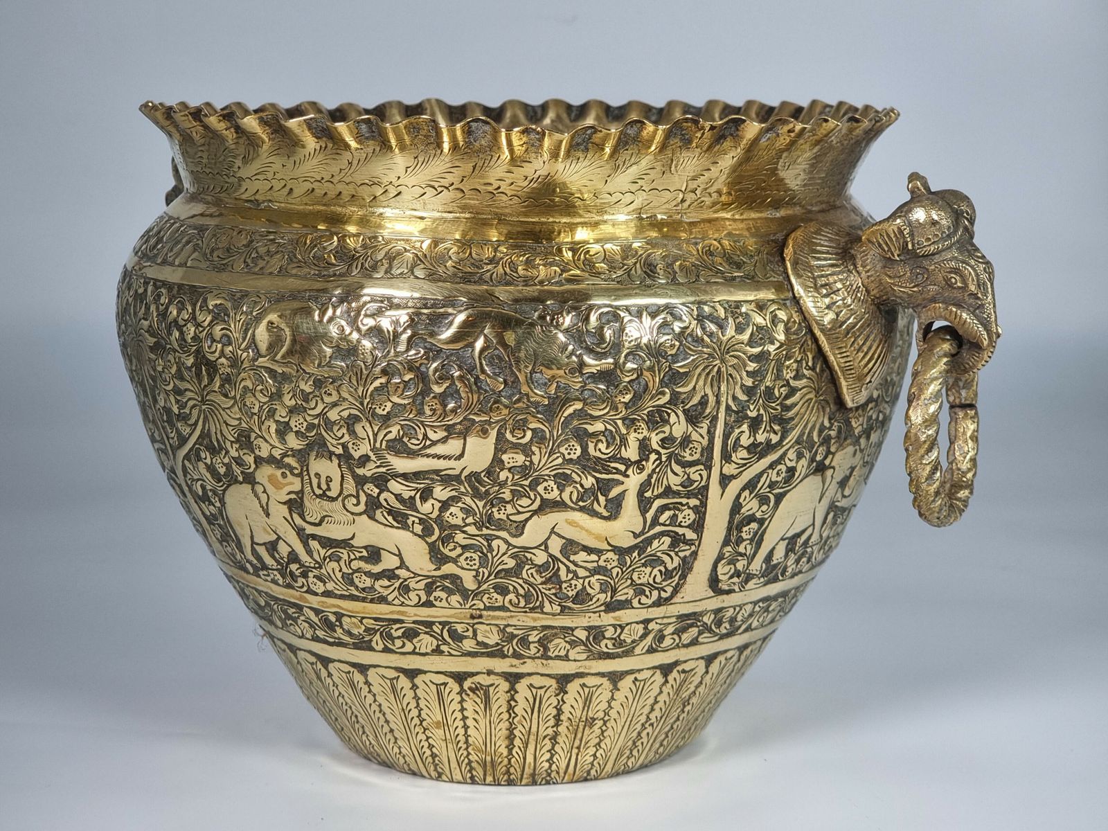 19th Century Indian Raj Period Brass Jardiniere Or Planter Circa 1880 photo furniture