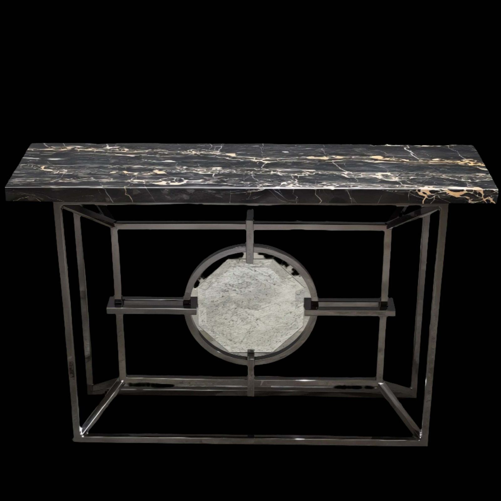Bespoke Arabescato Corchia Black Marble Top Console Table With Plated Steel Base photo buy