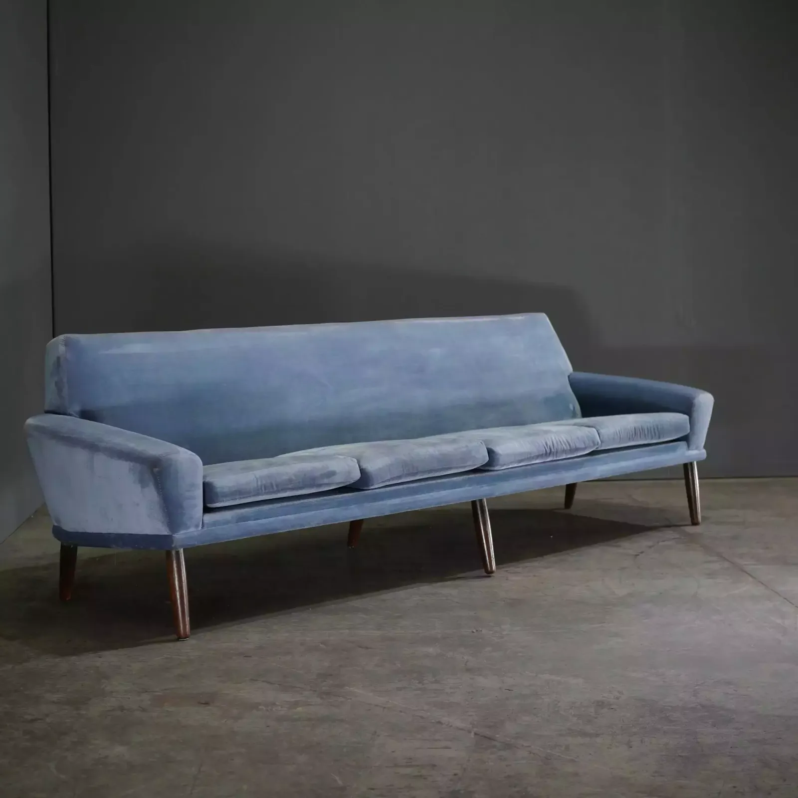 Bramin Møbler Four Seater Sofa In Blue Velvet By N.A. Jørgensens photo for sale