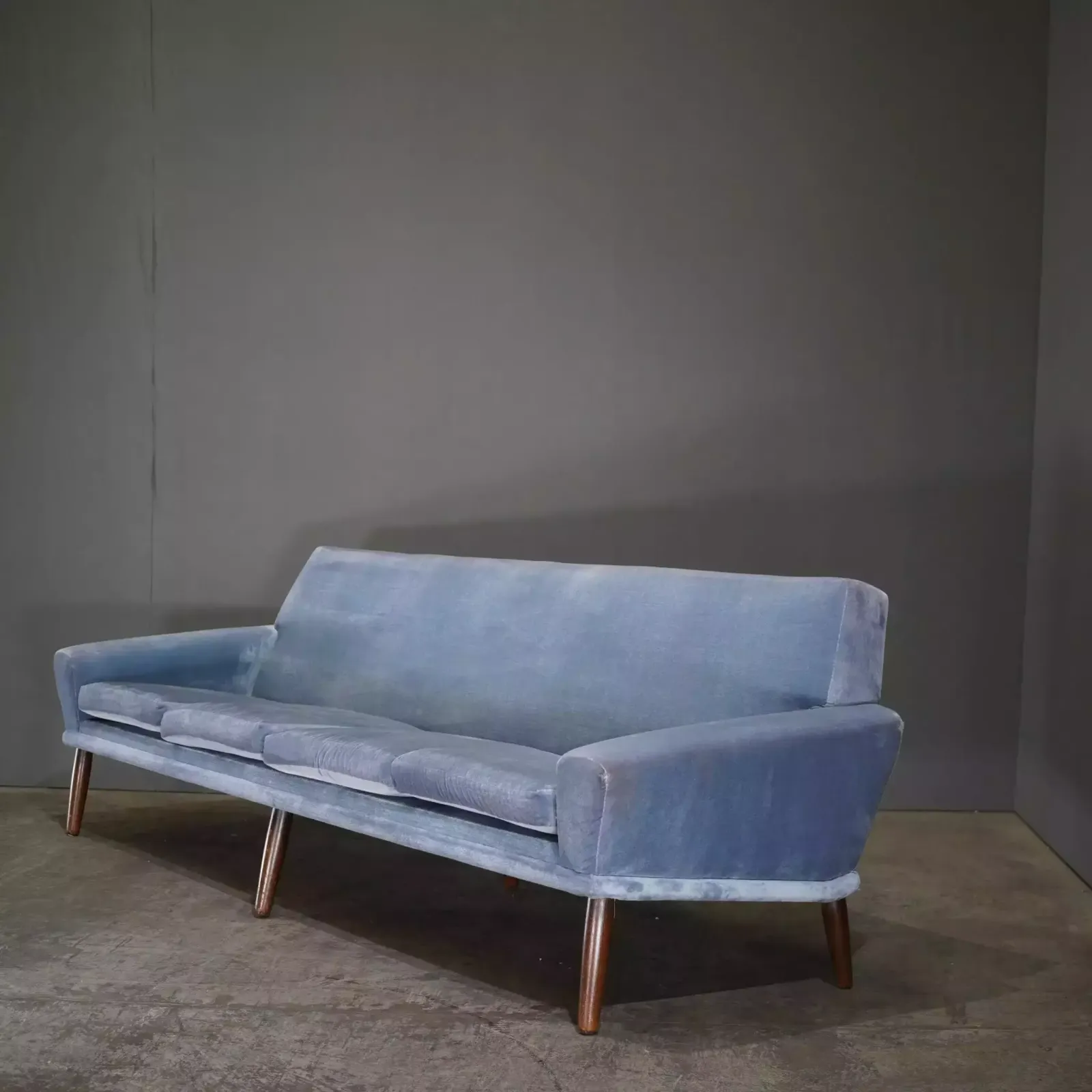 Bramin Møbler Four Seater Sofa In Blue Velvet By N.A. Jørgensens photo vinterior